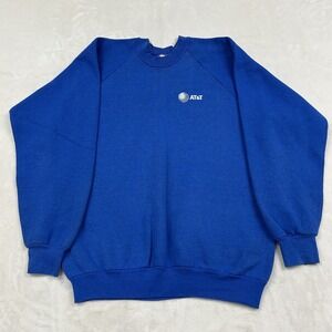 Vintage AT&T Sweatshirt Mens XL Blue Raglan Sleeve Crewneck Pullover Retro Tech